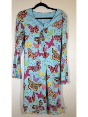 Nick & Nora blue all-over butterfly cotton nightgown comfy colorful M